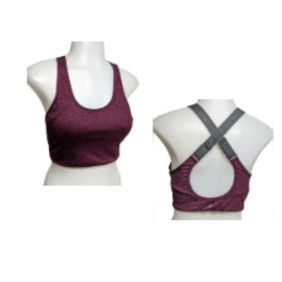 Sam Edelman Sports Bra Women Large Workout Cross Back Straps Top Burgundy Gray L - Picture 1 of 10
